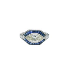 Platinum 1.01 Carat Marquise Diamond Center Sapphire Ring Platinum in Stock