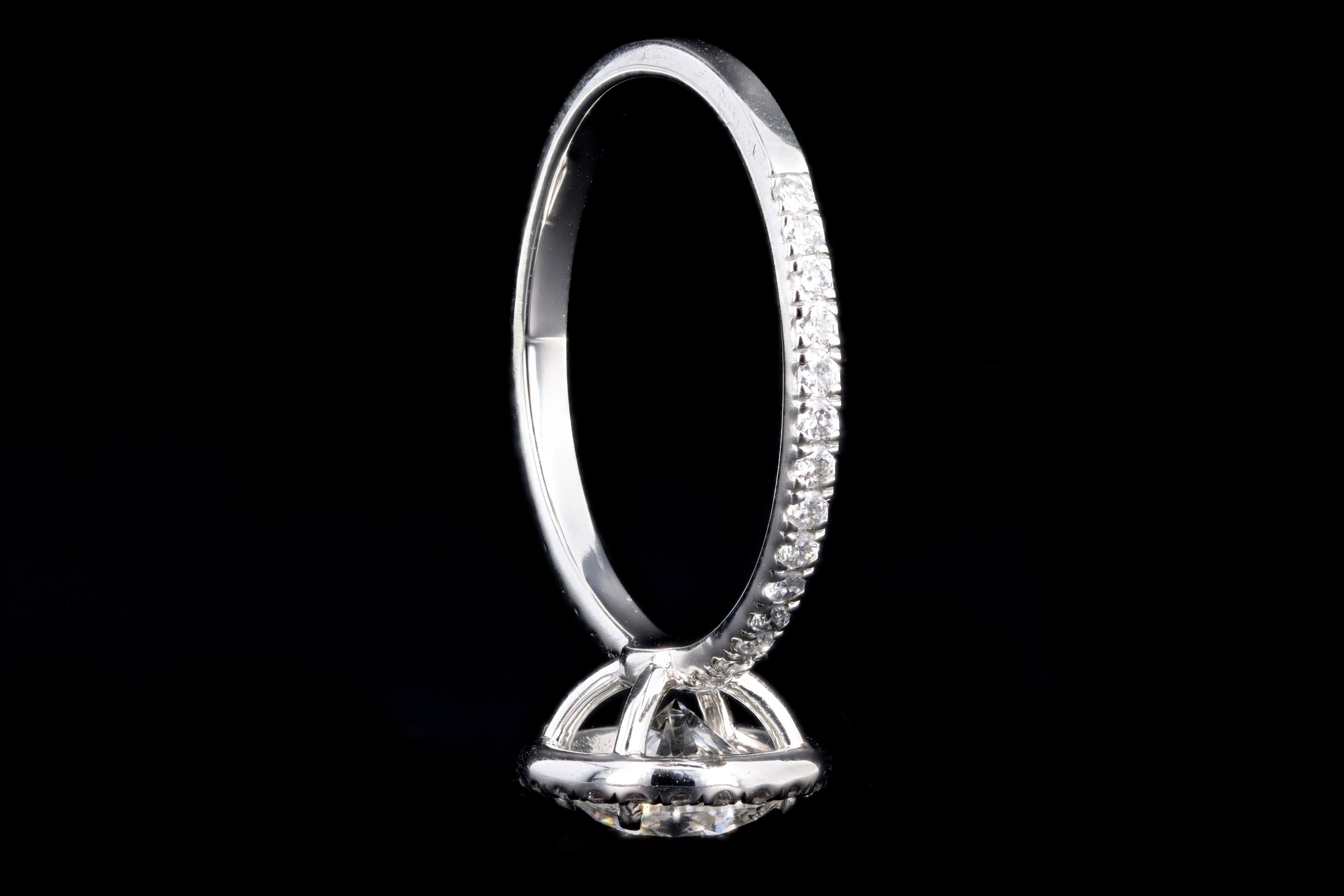 Round Cut Platinum 1.01 Carat Round Brilliant Cut Diamond Halo Engagement Ring