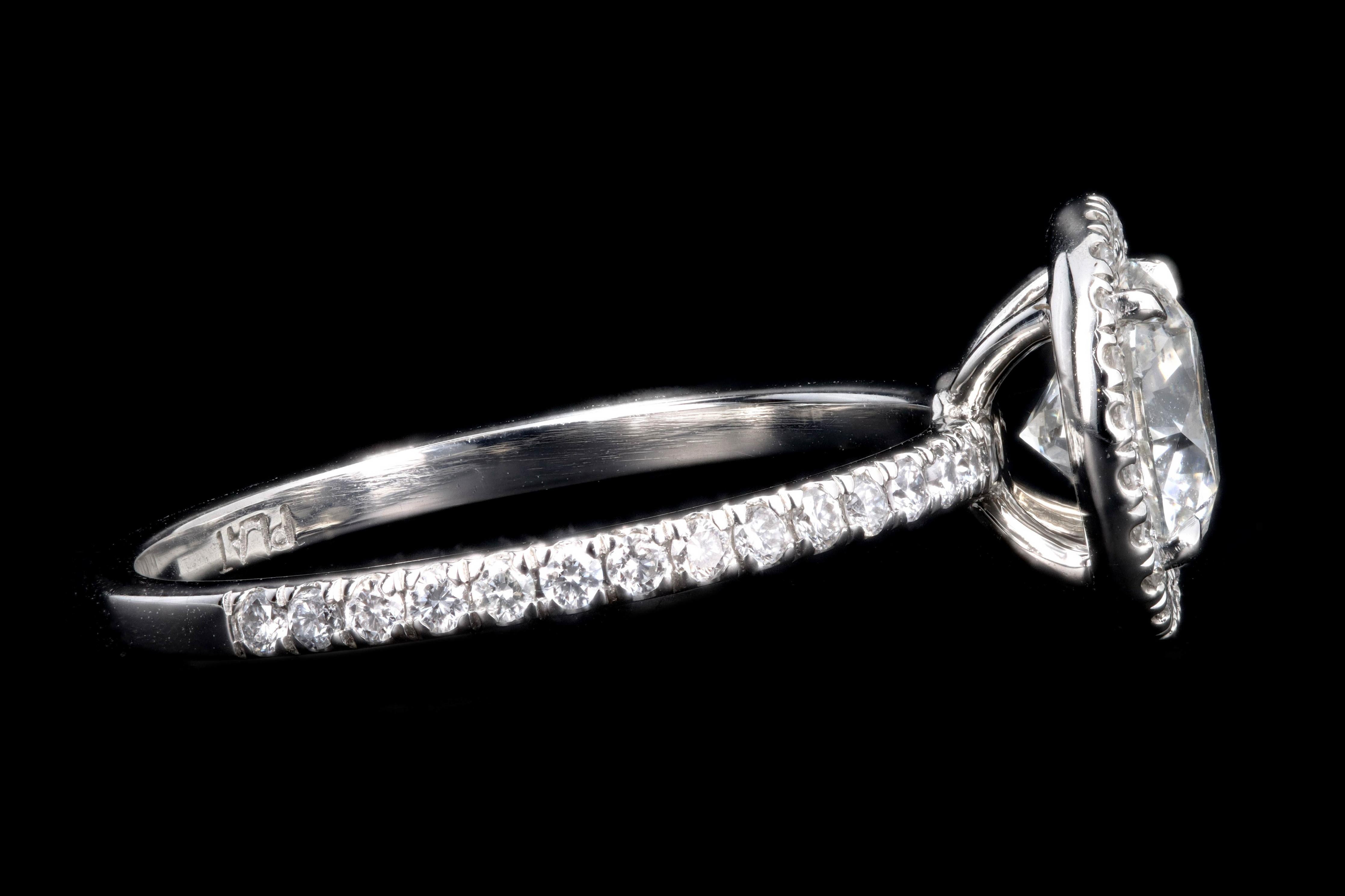 Platinum 1.01 Carat Round Brilliant Cut Diamond Halo Engagement Ring In New Condition In Cape May, NJ