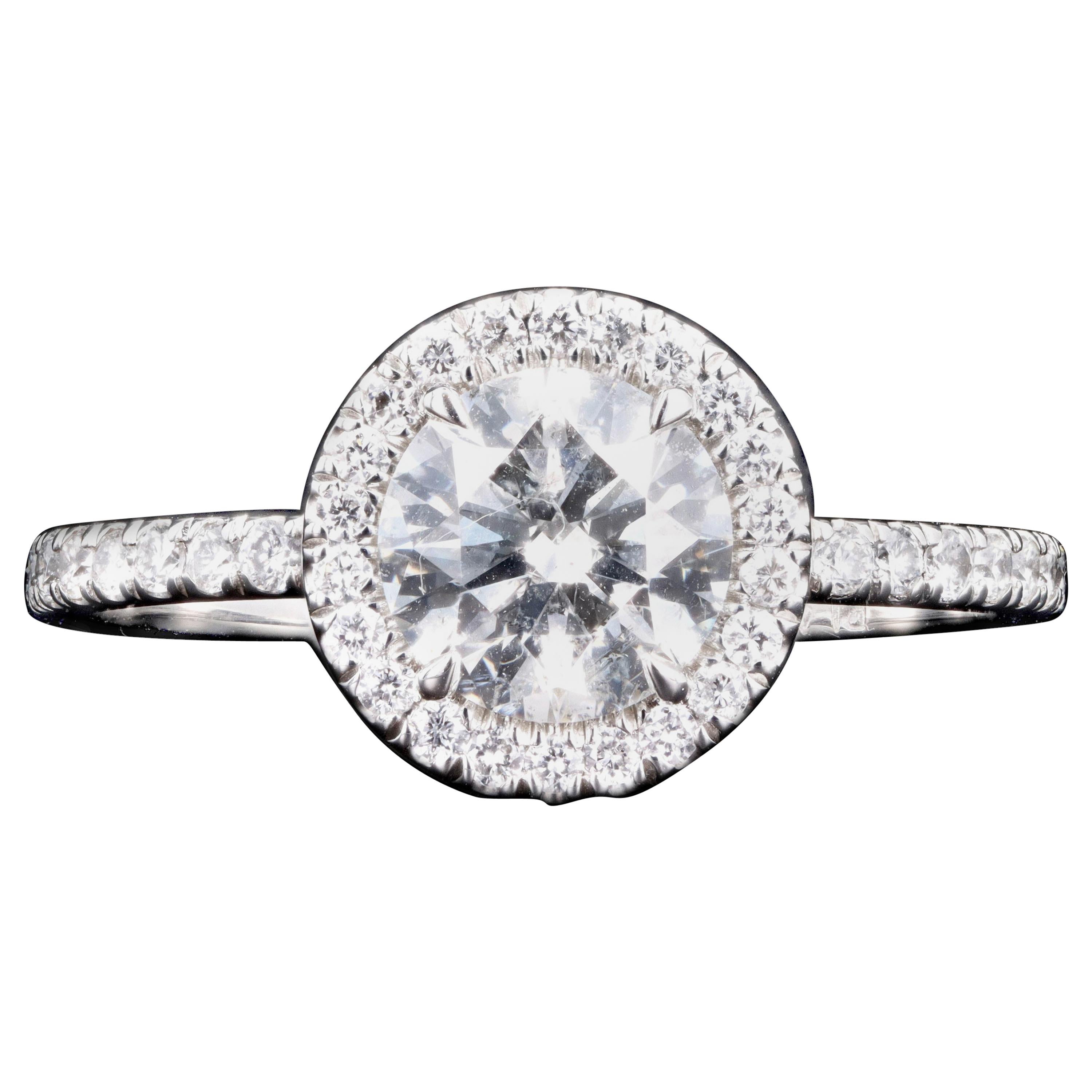 Platinum 1.01 Carat Round Brilliant Cut Diamond Halo Engagement Ring