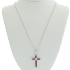 Platinum 1.01 CT-TW Ruby and Diamond Cross Pendant Necklace