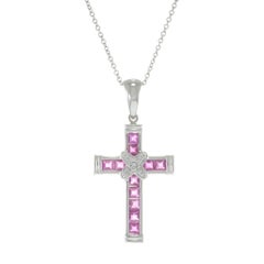 Platinum 1.01 CT-TW Ruby and Diamond Cross Pendant Necklace
