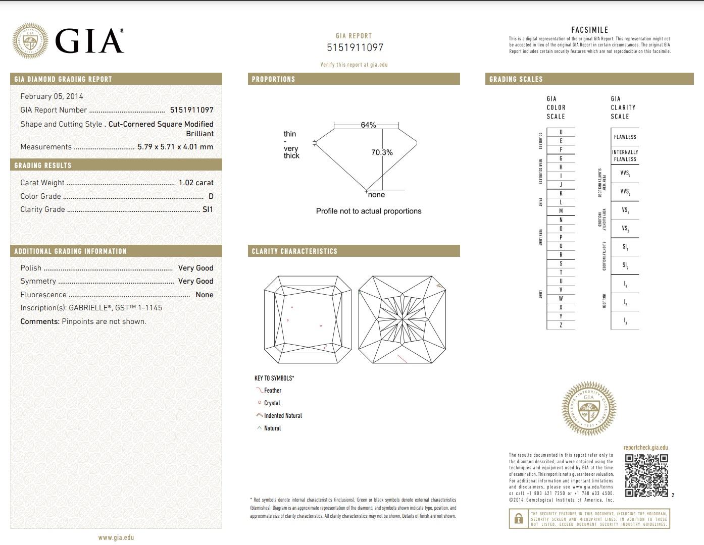 Collana in platino con diamante taglio radiante da 1,02 carati in vendita 4