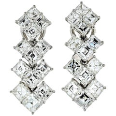 Platinum 10.25 Carat Square Emerald Cut Diamond Earrings