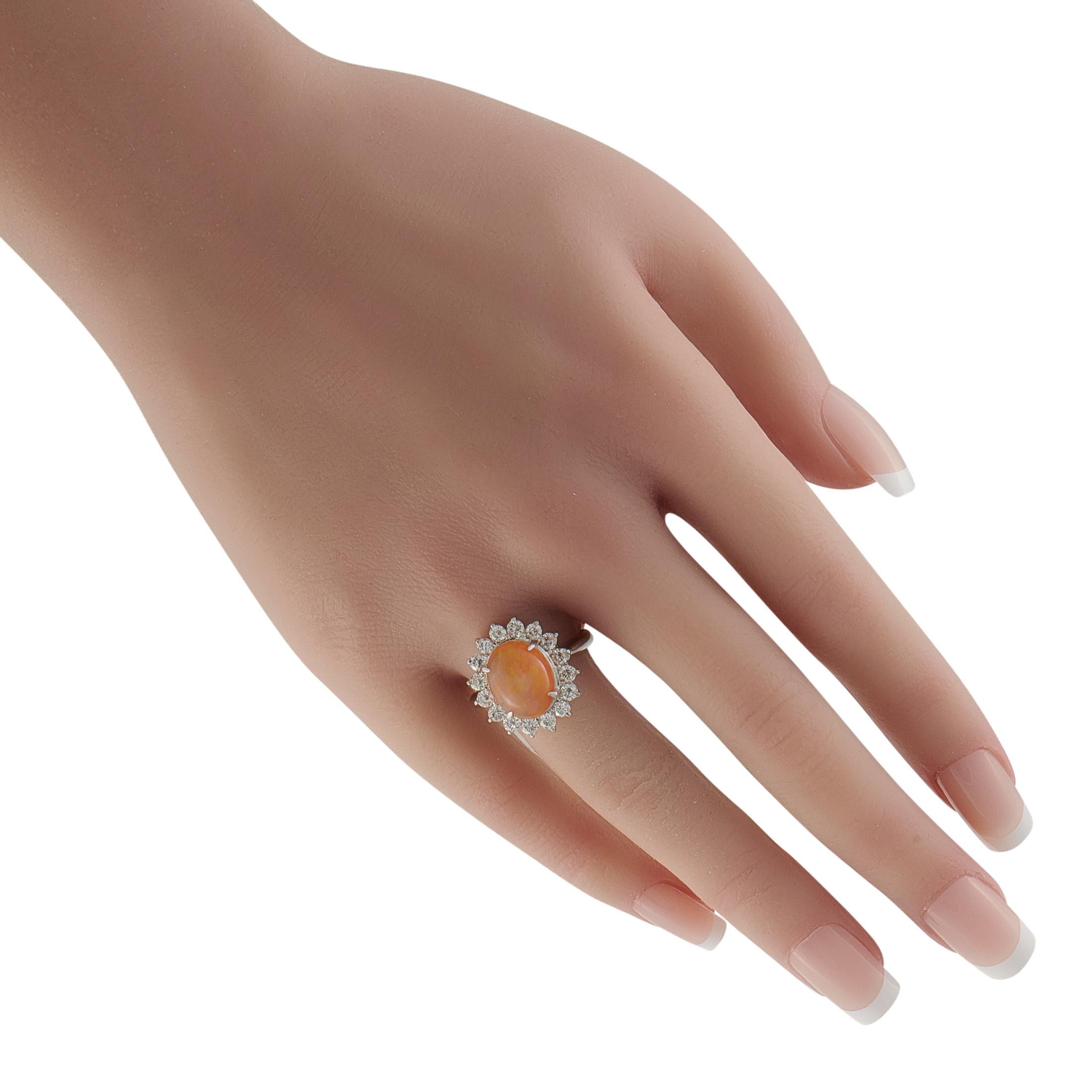 Round Cut Platinum 1.02ct Diamond and Opal Ring MF39-102025 For Sale