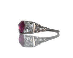 Platinum 1.02ct Unheated Ruby & 1.20cttw Old Cushion Cut Diamond Engagement Ring