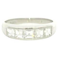 Platinum 1.02ctw Square Step Carre Cut Channel Diamond 5 Stone Band Ring