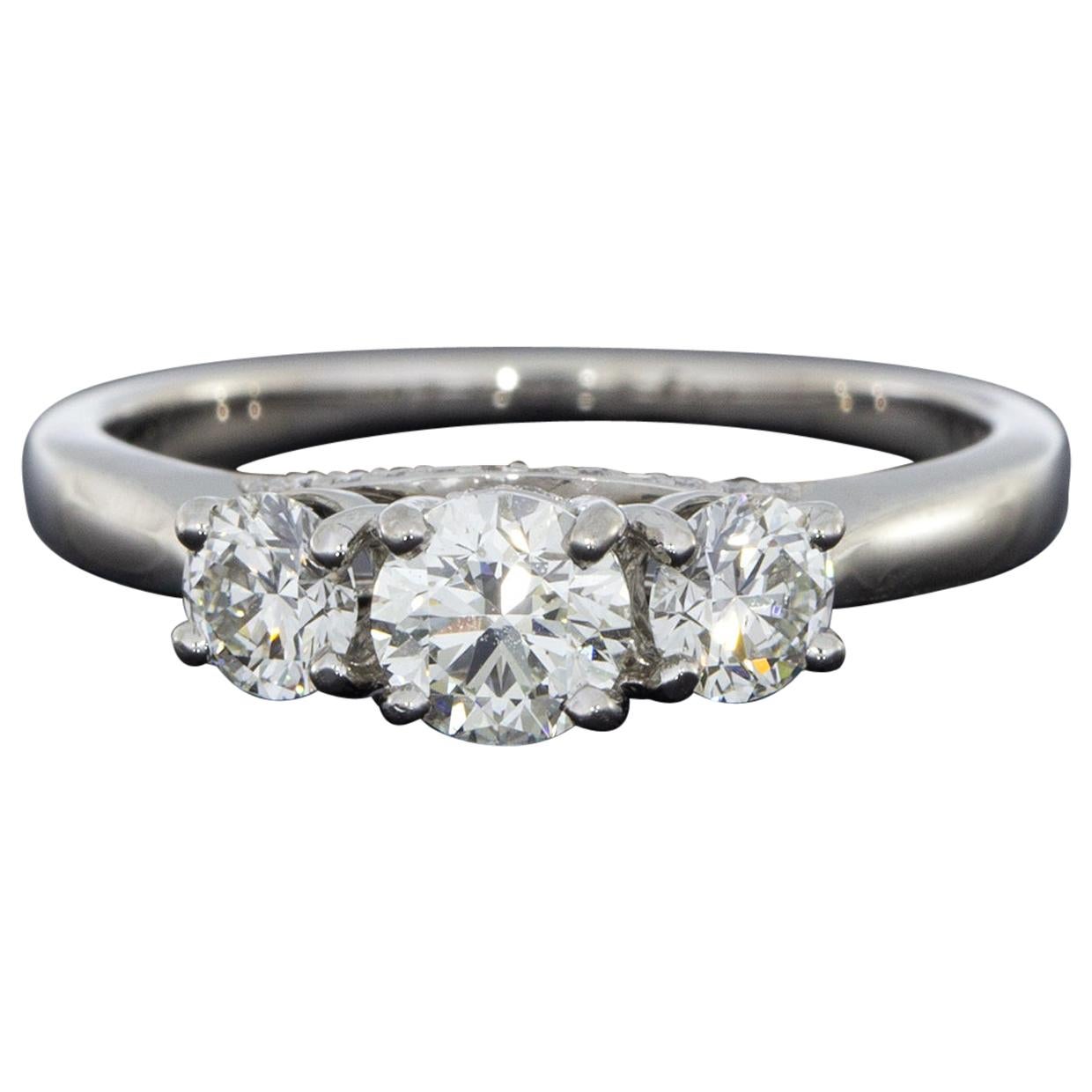 Platinum 1.03 Carat GIA Round Diamond Three-Stone Engagement Ring