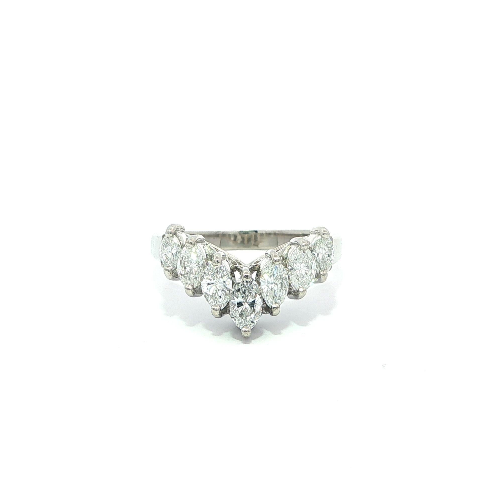 Platinum 1.03ctw Marquise Cut 7 Diamond Chevron "V" Shape Band Ring For Sale