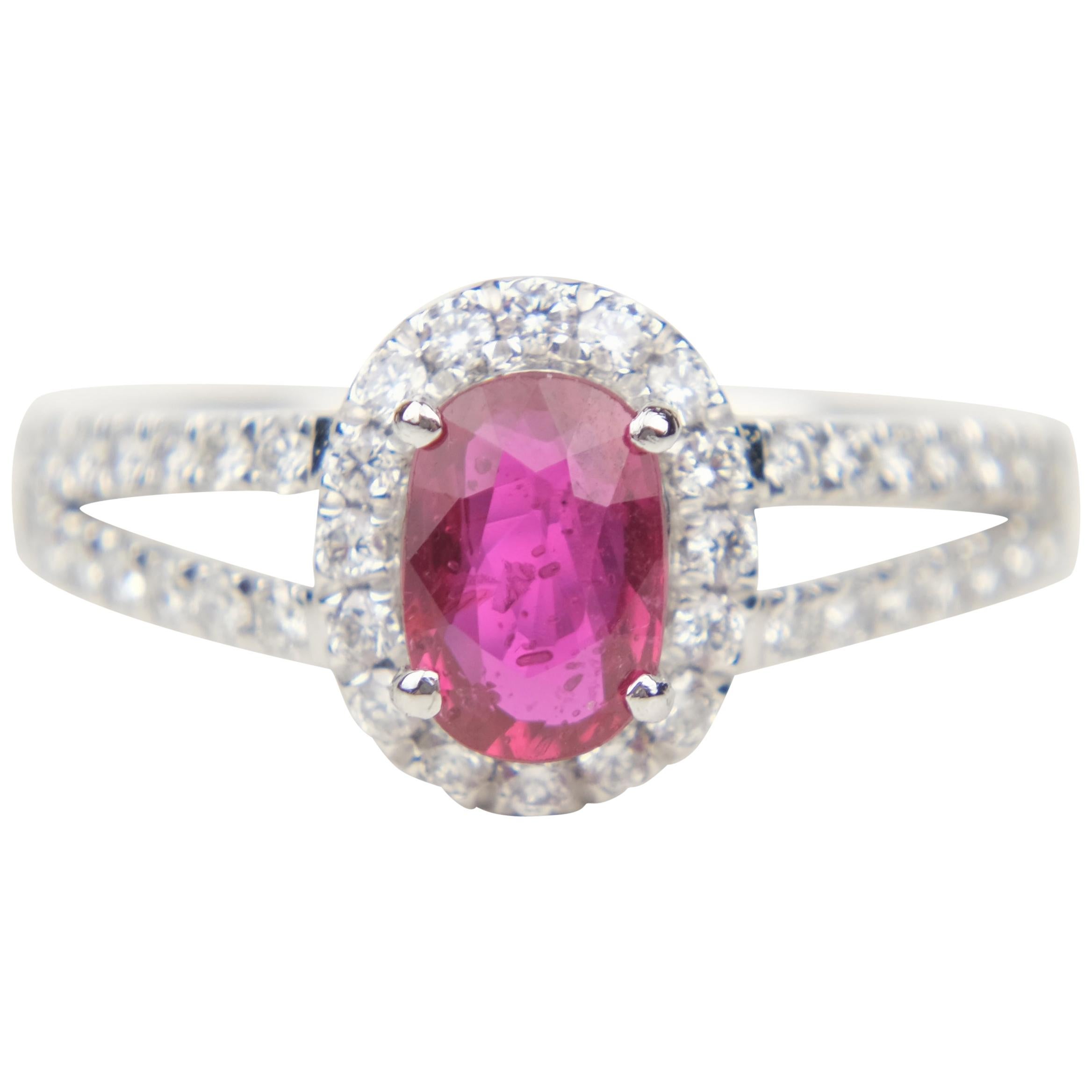 Platinum 1.04 Carat Unheated Ruby and Diamond Ring with GIA Report For Sale