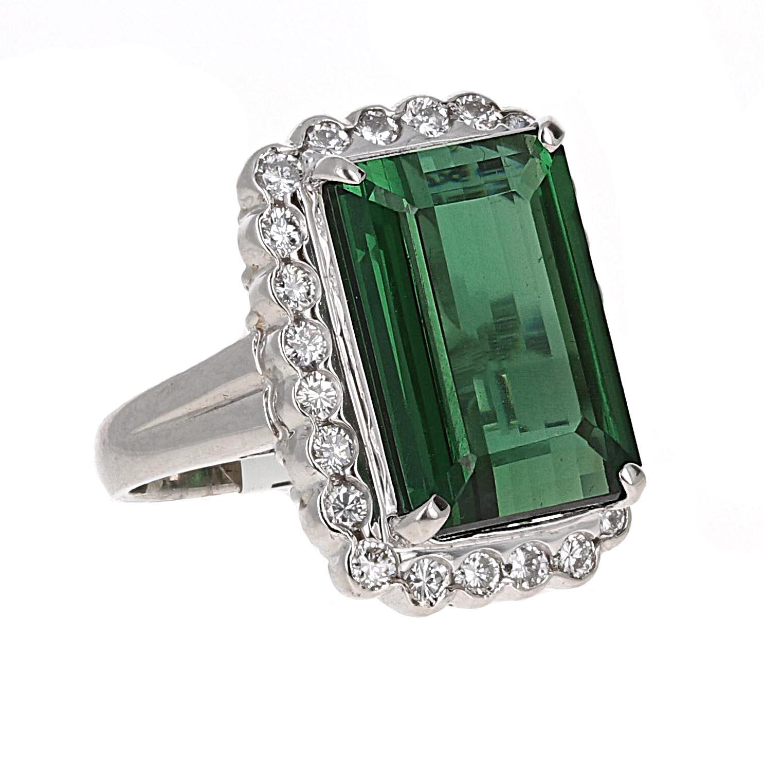 Emerald Cut Platinum 10.45 Carat Tourmaline and Diamond Cocktail Ring For Sale
