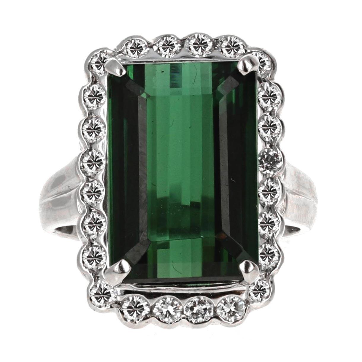 Platinum 10.45 Carat Tourmaline and Diamond Cocktail Ring In New Condition For Sale In Beverly Hills, CA