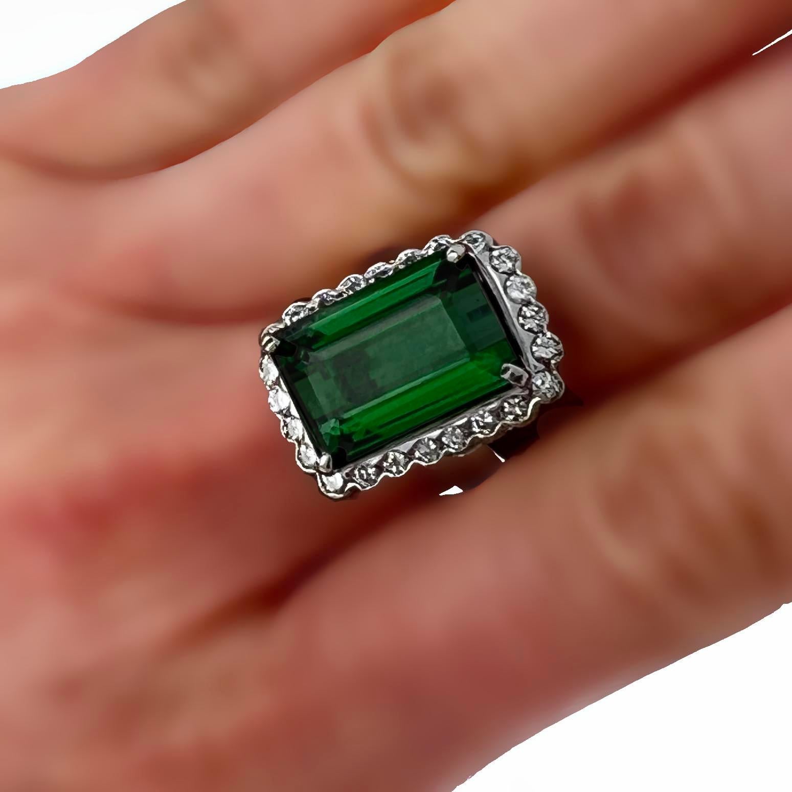 Women's or Men's Platinum 10.45 Carat Tourmaline and Diamond Cocktail Ring For Sale