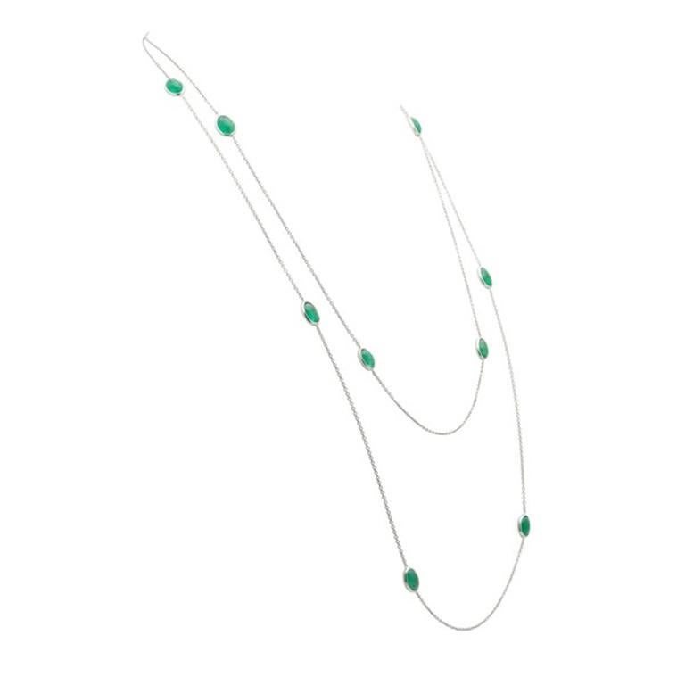 Platinum 10.47cts Colombian Cabochon Emeralds

Additional Information:
Material: Platinum and 10.47cts. Colombian Cabochon Emeralds
Length: 40 Inches
Weight: 10.14g
Made in NYC
Please allow 4-8 weeks for delivery
 
These chains are made to order and