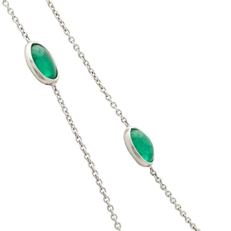 Modern Platinum 10.47 Carat Colombian Cabochon Emeralds For Sale