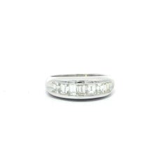 Platinum 1.04ctw Carré Square Step Cut Channel Diamond 7 Stones Stack Band Ring