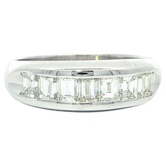 Platinum 1.04ctw Carré Square Step Cut Channel Diamond 7 Stones Stack Band Ring