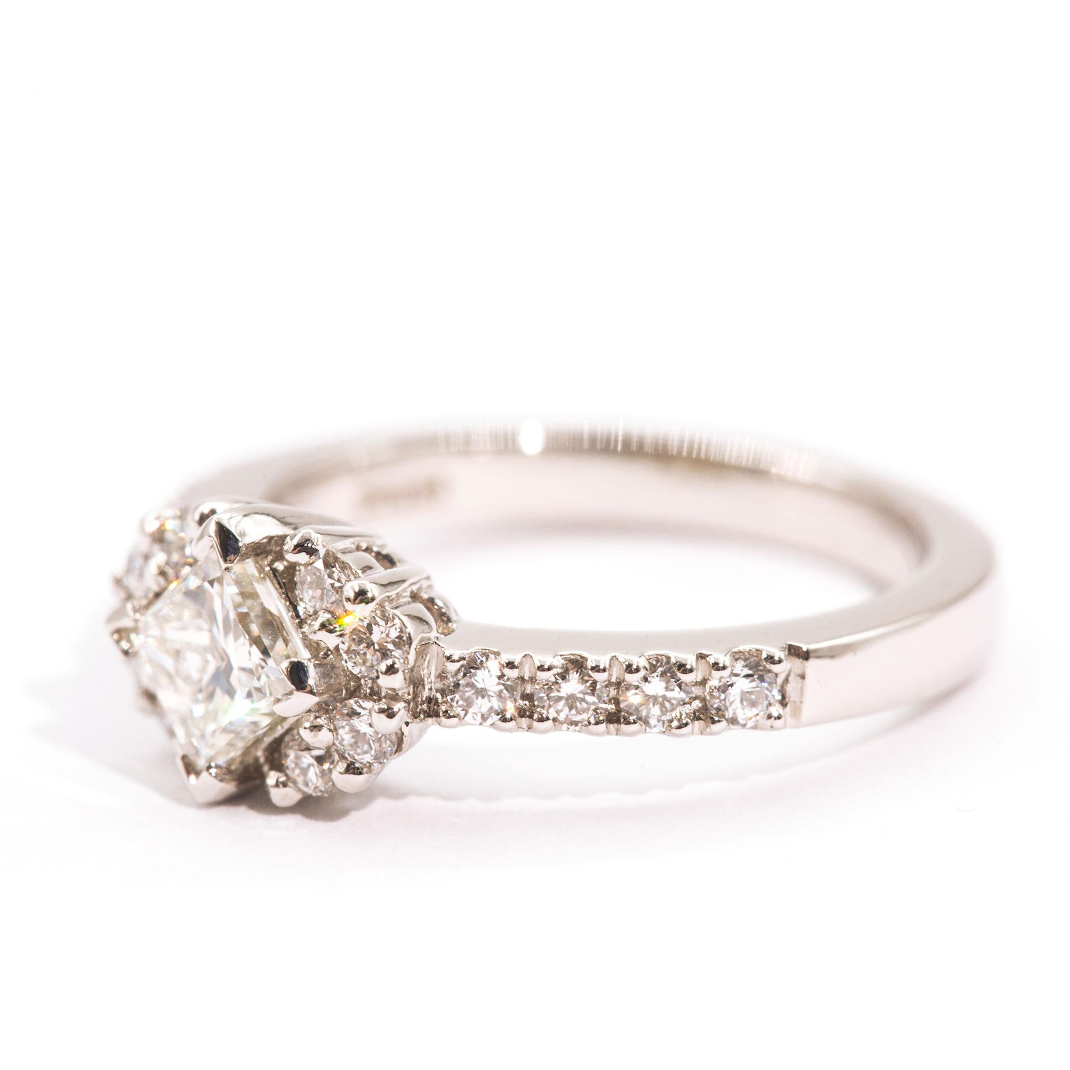 Princess Cut Platinum 1.05 Carat Princess and Round Brilliant Cut Diamond Engagement Ring