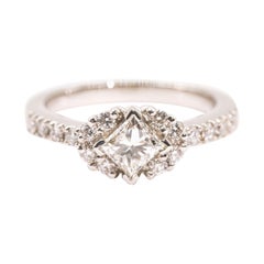 Platinum 1.05 Carat Princess and Round Brilliant Cut Diamond Engagement Ring