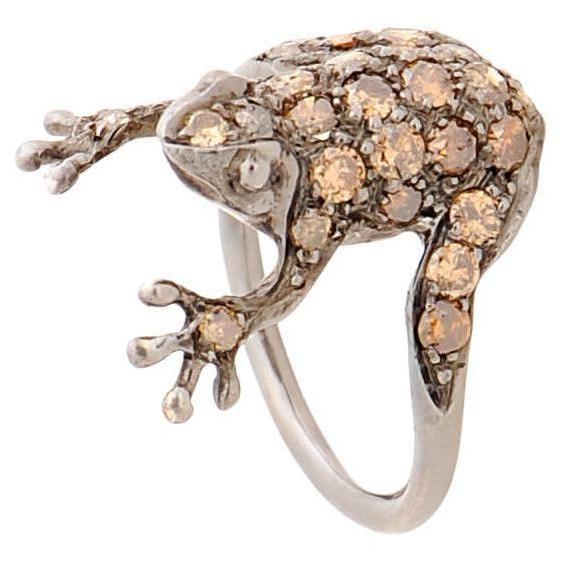 Platinum 1.05 Karats Brown Diamonds Animal Design Frog Contemporary Ring For Sale