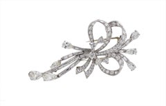 Platinum 10.50 Carat Diamond Ribbon Bow Brooch Pin