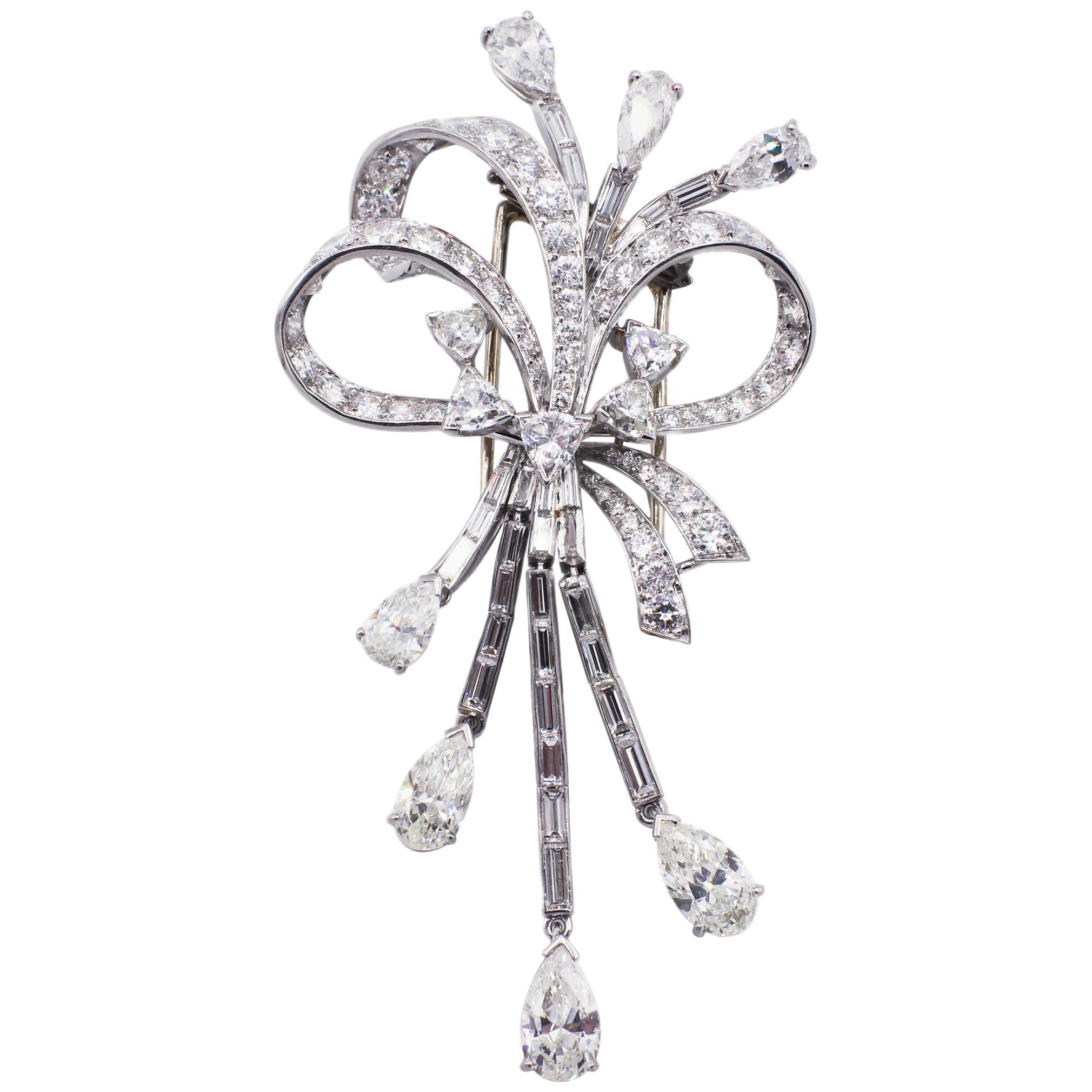 Platinum 10.50 Carat Diamond Ribbon Bow Brooch Pin