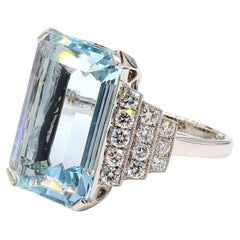 Platinum 10.50 CTS Aquamarine and Diamond Cocktail Ring