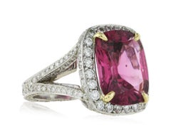Platinum 10.55 Carat Cushion Pink Spinel and Diamond Ring