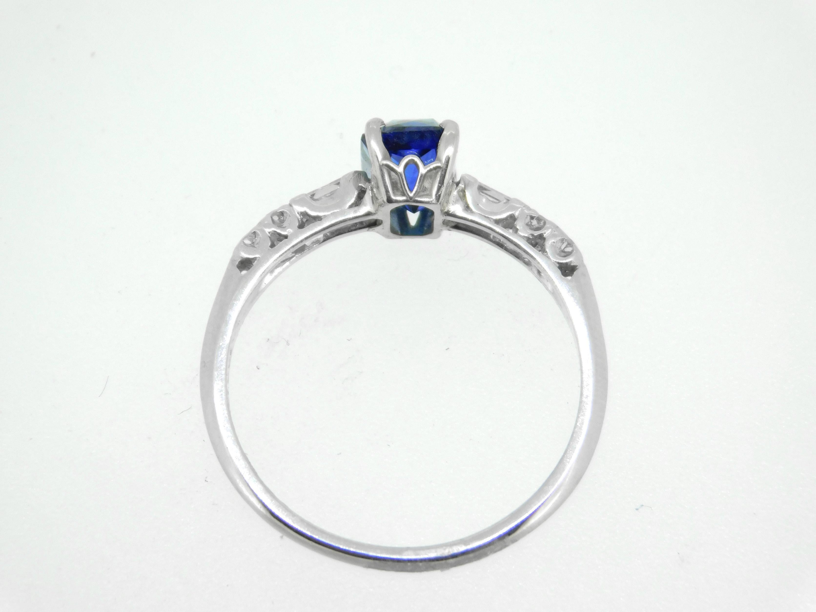 Baguette Cut Platinum 1.05ct Blue Genuine Natural Sapphire and Diamond Ring '#J5052' For Sale