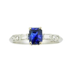 Vintage Platinum 1.05ct Blue Genuine Natural Sapphire and Diamond Ring '#J5052'