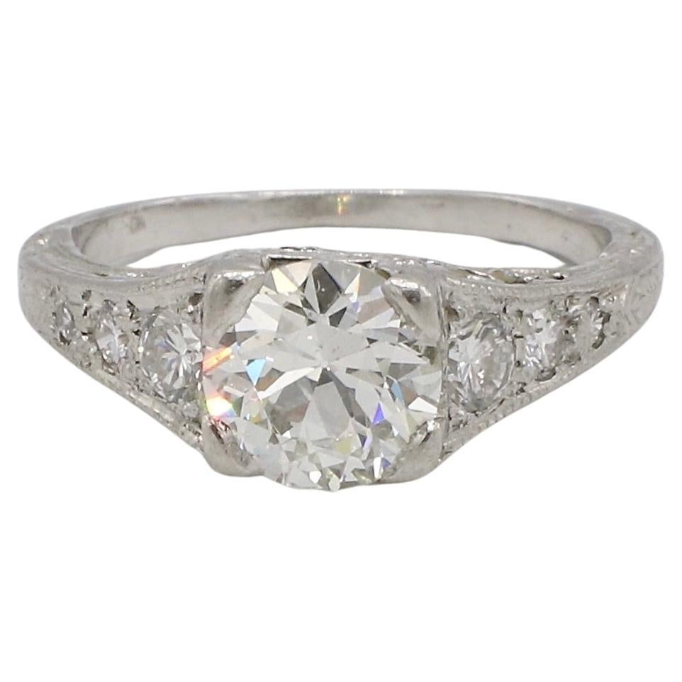 Platinum 1.06 Carat Old European Cut Natural Diamond Engagement Ring 
Metal: Platinum
Weight: 4.03 grams
Diamond: Approx. 1.06 carat I SI1 Old European cut natural diamond
Accent diamonds: Approx. .30 CTW G VS round natural diamonds
Size: 5