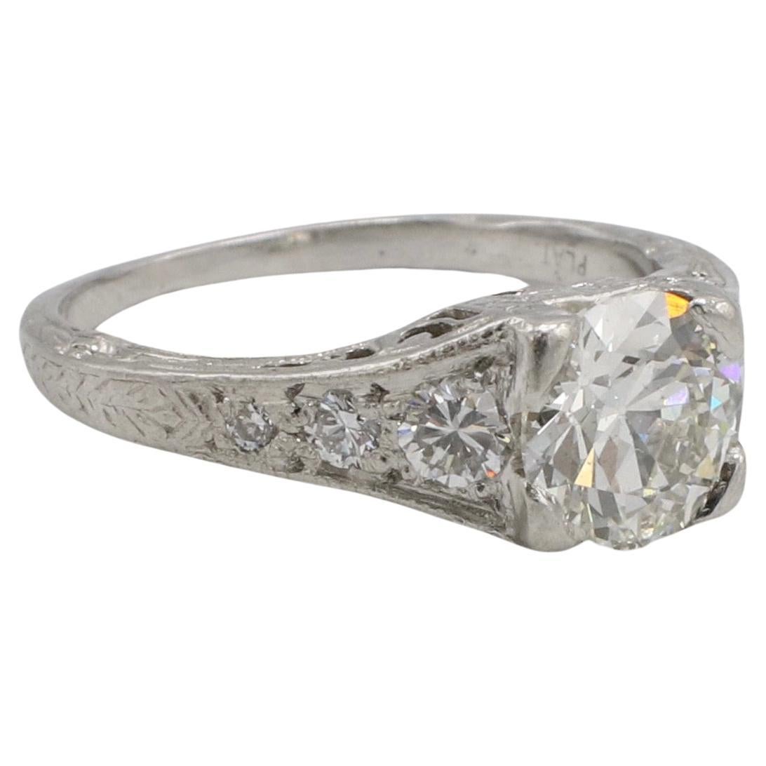 Bague de fiançailles en platine avec diamant naturel de taille européenne ancienne de 1,06 carat  Excellent état - En vente à  Baltimore, MD
