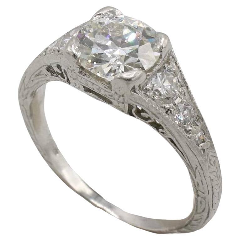 Platinum 1.06 Carat Old European Cut Natural Diamond Engagement Ring  For Sale