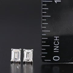 Platinum 1.06 CTW Diamond Stud Emerald Cut Earrings with GIA Reports