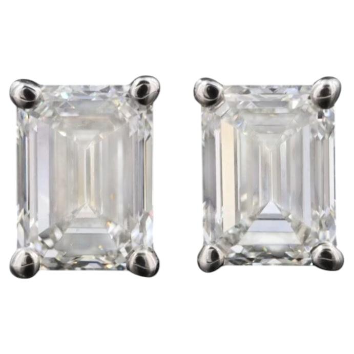 Platinum 1.06 CTW Diamond Stud Emerald Cut Earrings with GIA Reports