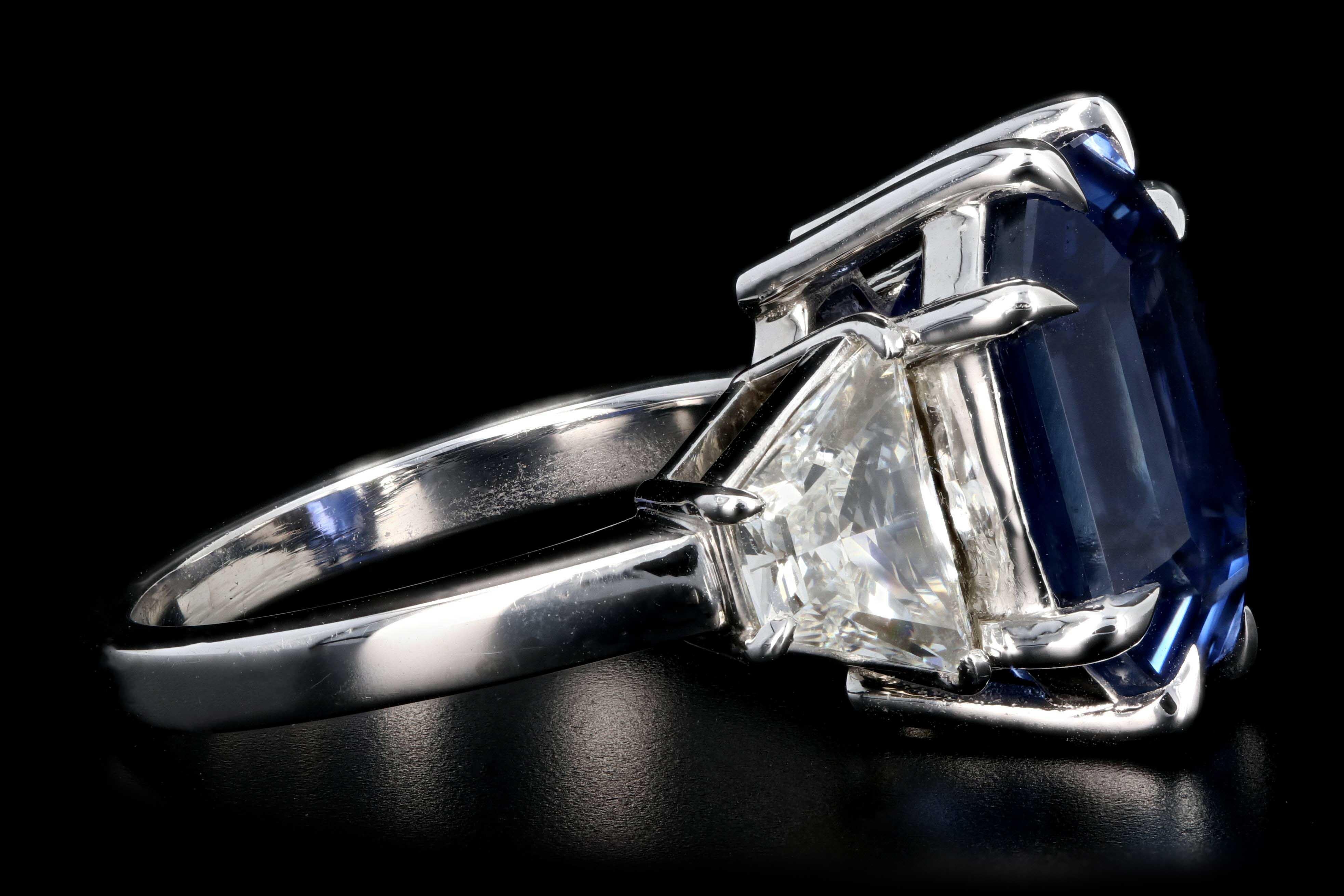 Platinum 10.69 Carat No Heat Ceylon Sapphire and Diamond Ring In New Condition In Cape May, NJ