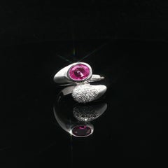 Platinum 1.07ctw Bezel Oval Pink Sapphire & Round Pave Diamond Bypass Ring