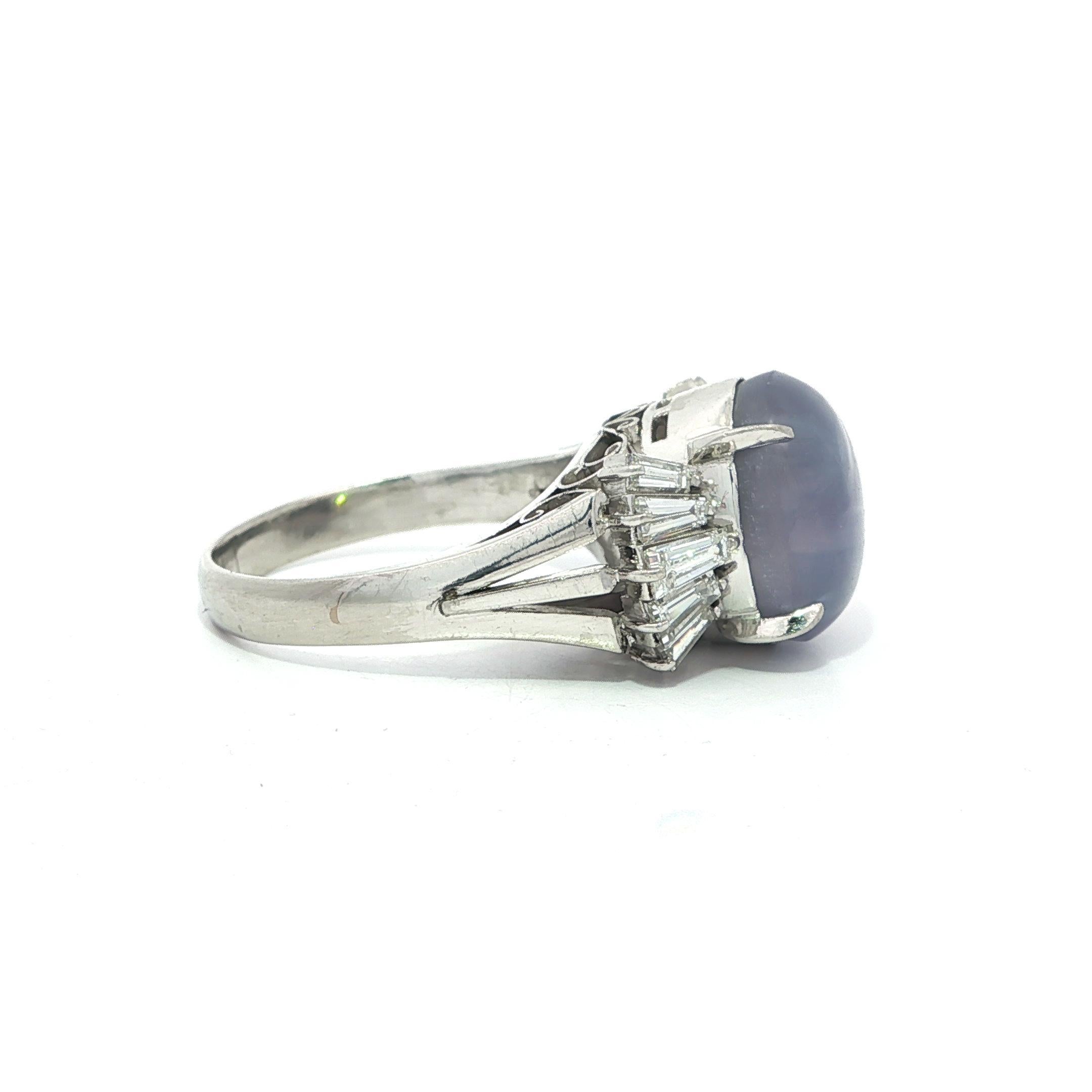 Platin 10,95ctw Oval Sharp Star Sapphire Baguette Diamant Flared Ribbon Ring im Angebot 3