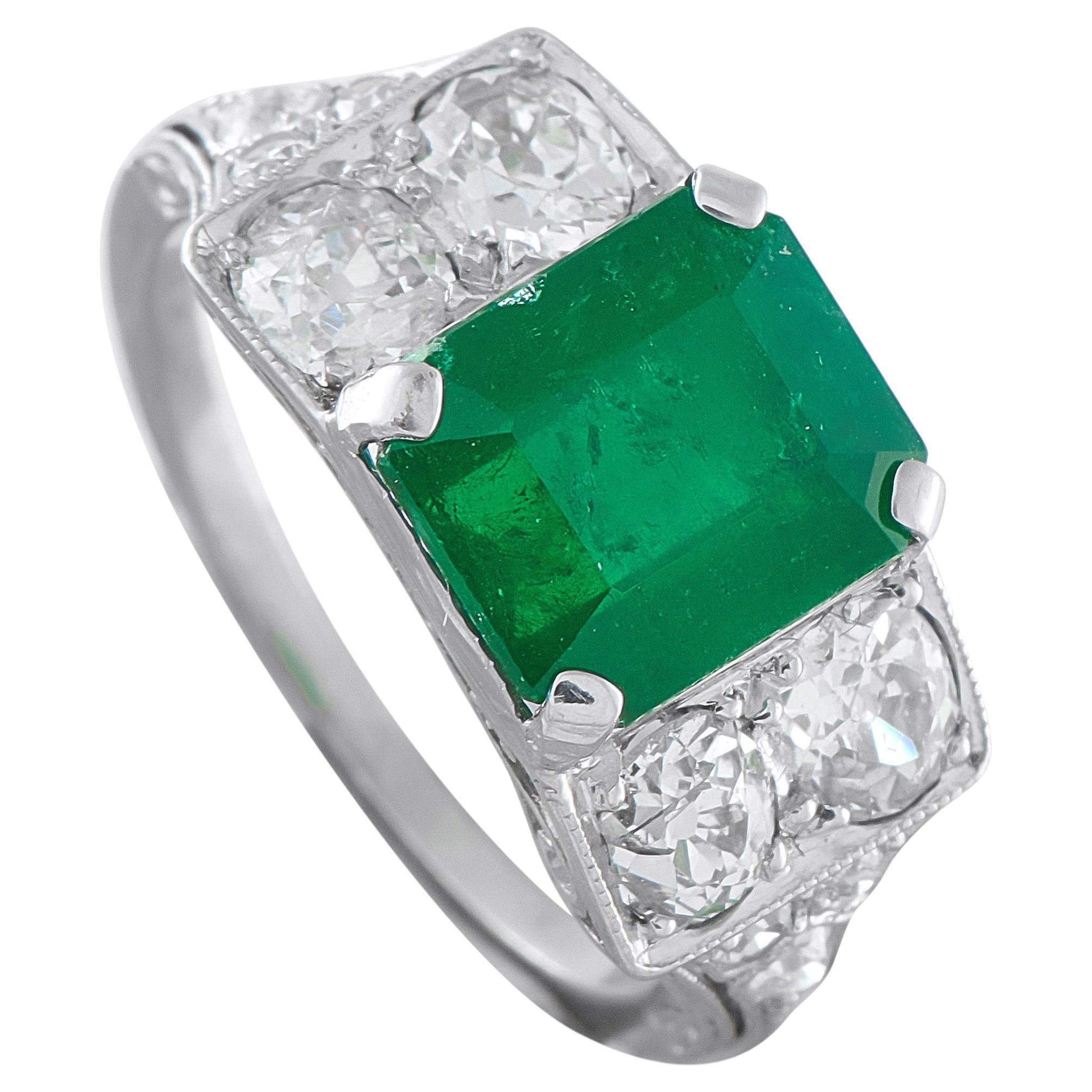 Platinum 1.0ct Diamond and Emerald Ring MF12-030226