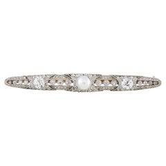 Platin-Brosche mit 1,0 Karat Diamanten und Perlen MF15-070126