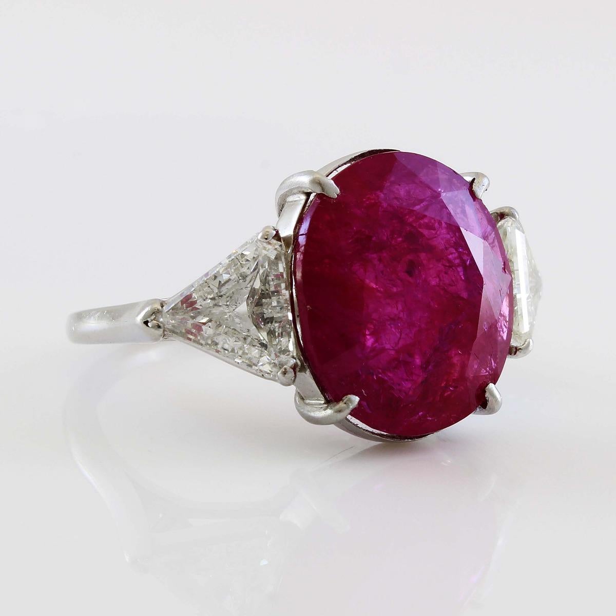 Women's Platinum 11 Carat Natural Unheated Ruby and Diamond Cocktail Ring For Sale