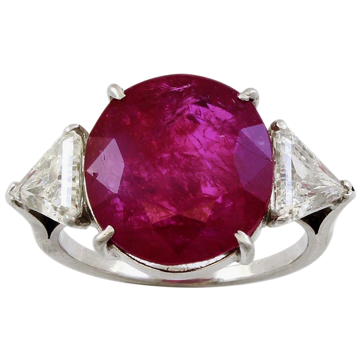 Platinum 11 Carat Natural Unheated Ruby and Diamond Cocktail Ring For Sale
