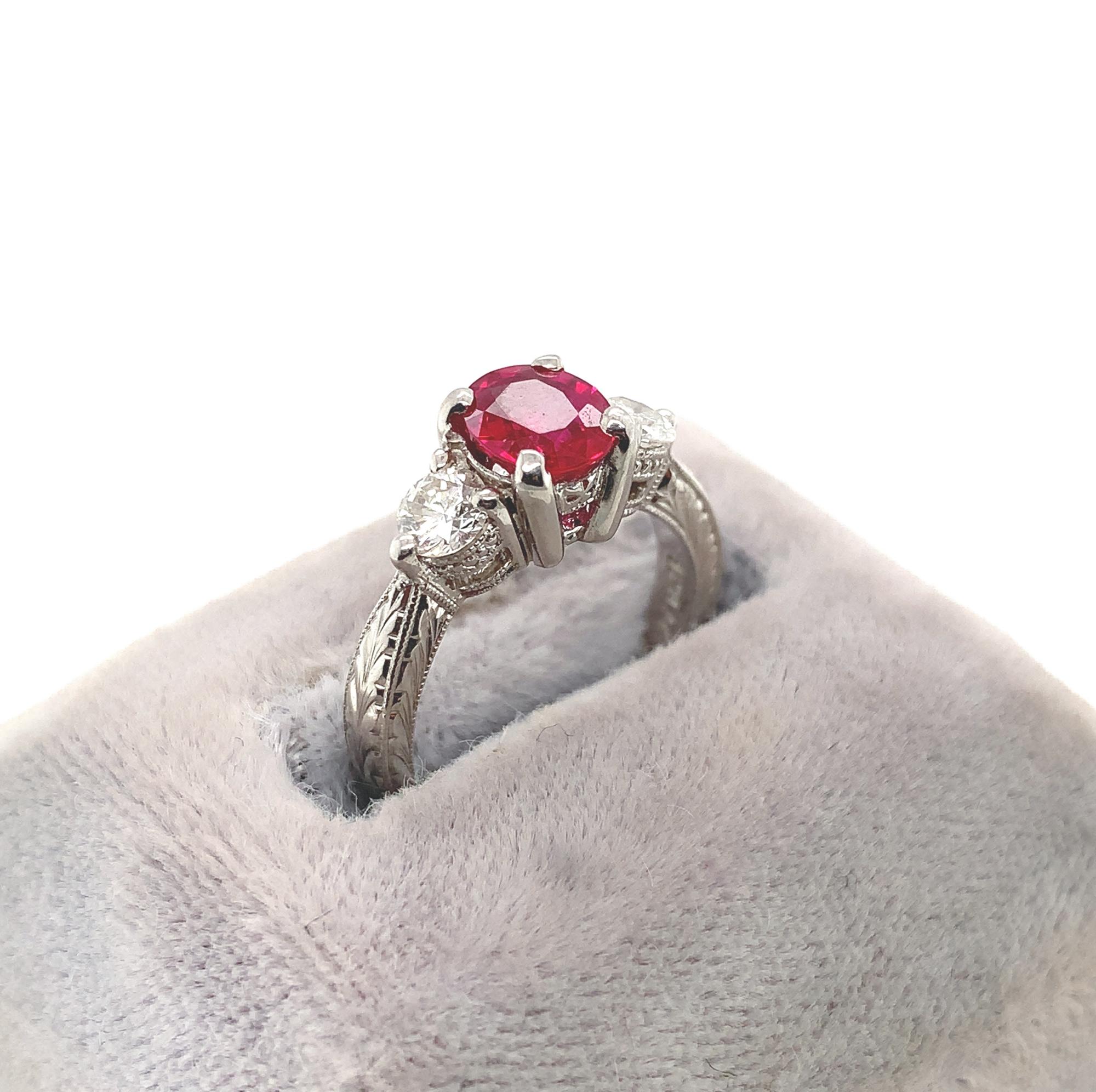 Contemporary Platinum 1.10 Carat Burmese Ruby Ring GIA For Sale