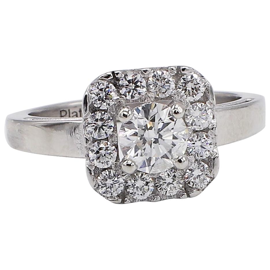 Platinum 1.10 Carat Round Diamond Halo Engagement Ring