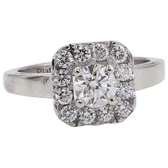 Platinum 1.10 Carat Round Diamond Halo Engagement Ring