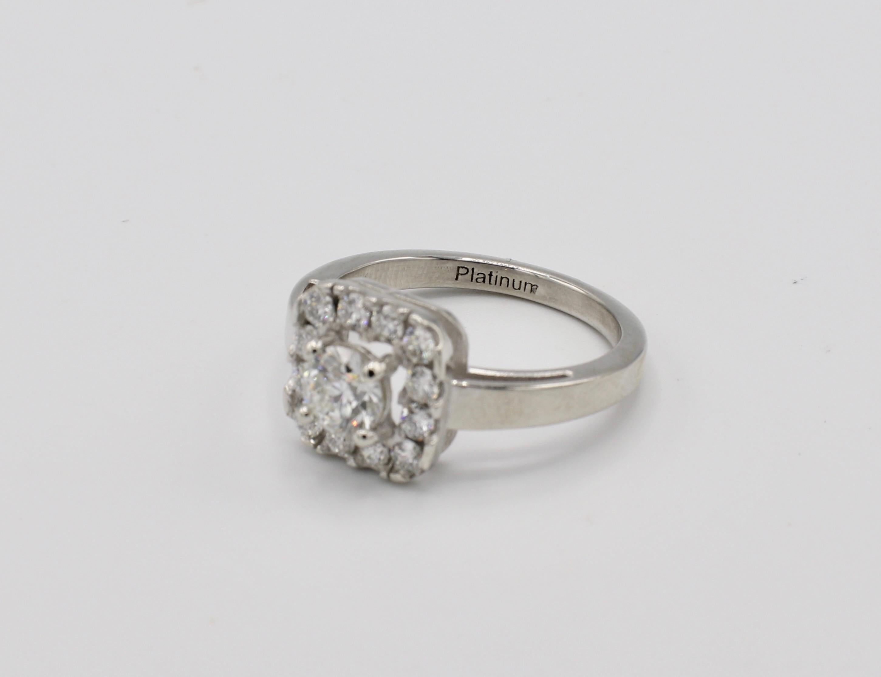 Round Cut Platinum 1.10 Carat Round Diamond Halo Engagement Ring