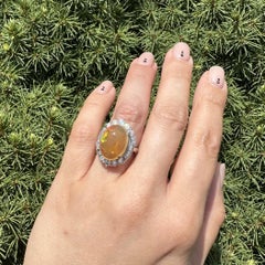 Platinum 11.05ctw Large Orange Fiery Jelly Opal w/ Diamond Halo Ring