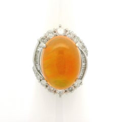 Platinum 11.05ctw Large Orange Fiery Jelly Opal w/ Diamond Halo Ring