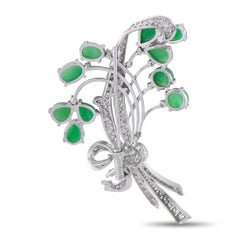 Platinum 1.10ct Diamond and Jade Floral Brooch MF42-062526