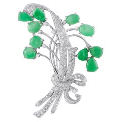 Platinum 1.10ct Diamond and Jade Floral Brooch MF42-062526